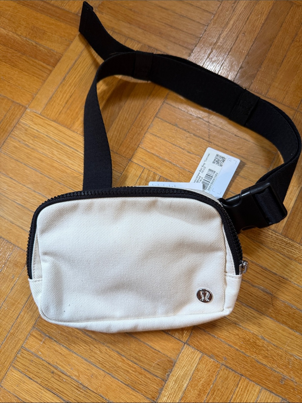 lululemon athletica Cream Canvas Waist Pouch with Black Strap